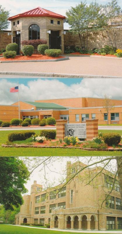 (3 cards) Honeoye Falls - Lima Schools NY, New York - Manor, Middle, High School