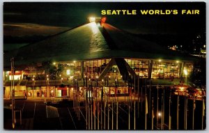 Vtg Washington WA Seattle Worlds Fair Coliseum 21 at Night 1962 View Postcard