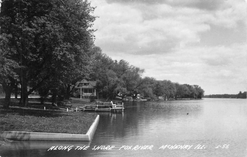 RPPC ALONG THE SHORE FOX RIVER MCHENRY ILLINOIS REAL PHOTO POSTCARD (1950s)