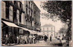 Saint Nazaire La rue Thiers Adjoining the Railway Station Square France Postcard