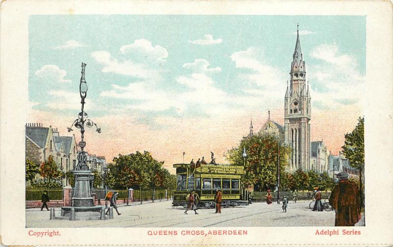 Vintage Postcard Queens Cross Aberdeen Scotland UK Adelphi Series Trolley