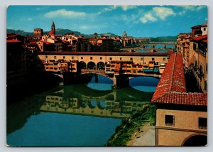 Aerial View Old Bridge Italy Florence 4x6 VINTAGE Postcard 0101