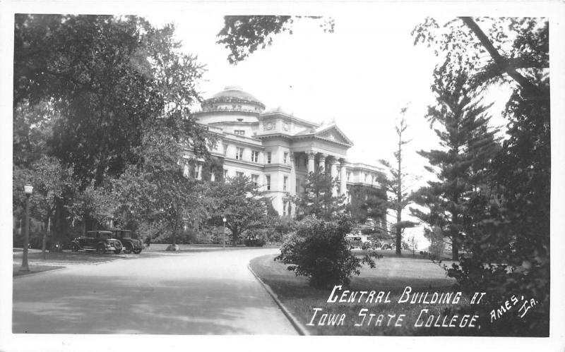 Ames Iowa State University (College)~Central Building~1930s Cars~Real Photo PC