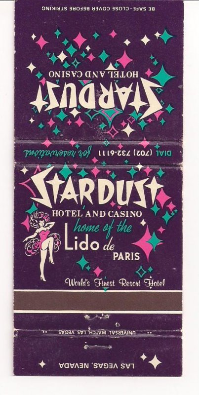 Matchbook Cover ! Stardust Hotel, Casino, Las Vegas, Nevada ! Lido de Paris !