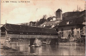 Switzerland Fribourg Le Pont de bois Vintage Postcard C217