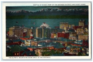 Seattle Washington WA Postcard Part Business District Puget Sound Olympic c1940
