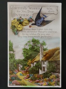 Greeting DEAR FATHER Birthday Wishes SWALLOW COTTAGE c1932 RP Postcard by Rotary