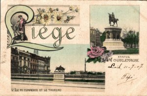 Belgium Liege Statue Charlemagne Taureau Vintage Postcard 08.63