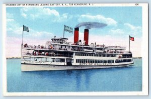 1940 Keansburg New Jersey NJ Postcard Steamer City Ship Leaving Battery New York