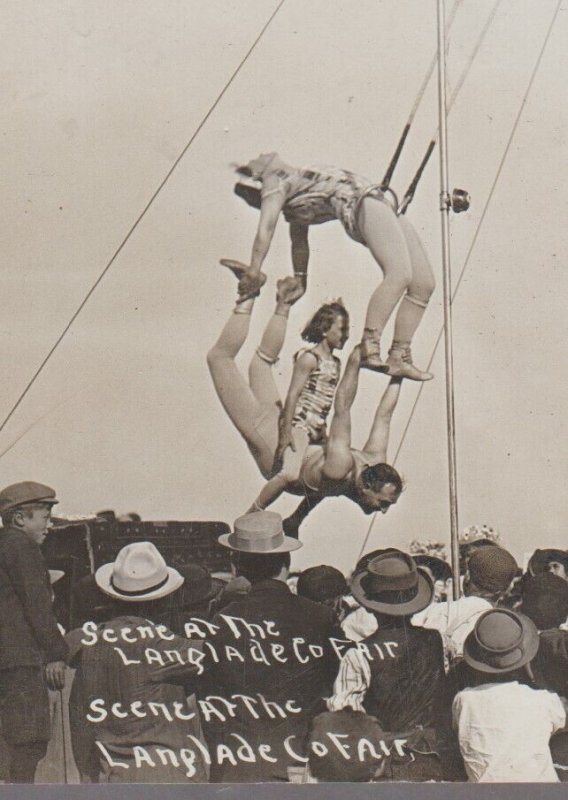 Antigo WISCONSIN RPPC 1910 ACROBATS Circus Carnival COUNTY FAIR Swing CROWD WI