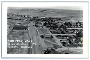 c1950's Birds Eye View Coles Studio Fort Peck Montana MT RPPC Photo Postcard
