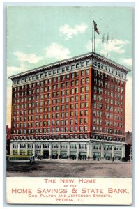 1911 New Home Savings State Bank Jefferson Streets Peoria Illinois IL Postcard