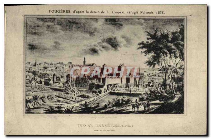 Old Postcard Fougeres after the drawing of the Polish refugee Czapali 1838