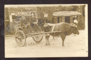 RPPC HOT SPRINGS ARKANSAS OXEN DRAWN WAGON SALOON REAL PHOTO POSTCARD