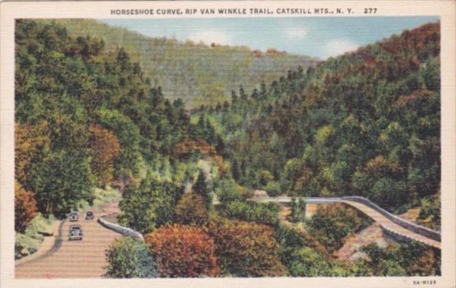 New York Catskill Mountains Horseshoe Curve Rip Van Winkle Trail Curteich
