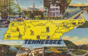 Greetings From Tennessee With Map 1956 Curteich