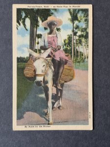 En Route For The Market Port-Au-Prince Haiti Linen Postcard H1340083240