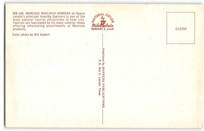 MERCADO MACLOVIO HERRERA Nuevo Laredo Mexico 1950s Cars Vintage Postcard