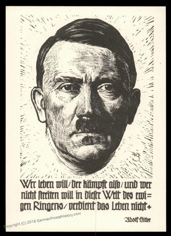 3rd Reich Germany Hitler Woodcut Propaganda Card 91316