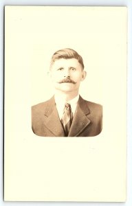 c1910 GENTLEMAN HANDLEBAR MUSTACHE SUIT TIE PHOTO RPPC POSTCARD P298