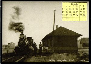 Calendar Card November 1987 Iola Wisconsin Train Depot Circfa 1907