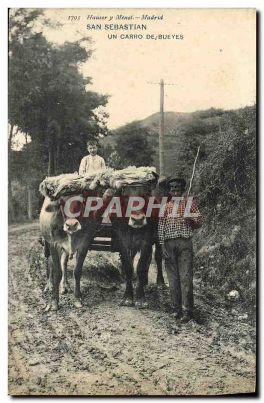 Old Postcard San Sebastian A Carro de Bueyes hitch Oxen TOP