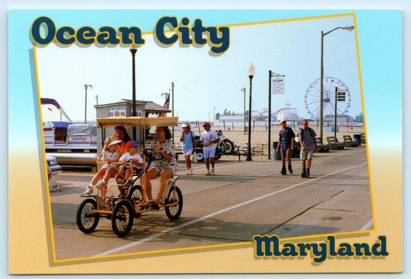 2 Postcards OCEAN CITY, Maryland MD ~ Bike Surrey BOARDWALK Tram 4x6