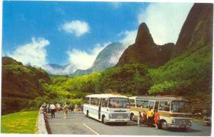 Maui Island Tours Buses at Maui's Iao Needle State Park, Hawaii, Chrome