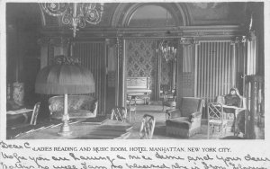 RPPC HOTEL MANHATTAN Ladies Reading Music Room NYC 1908 Vintage Photo Postcard