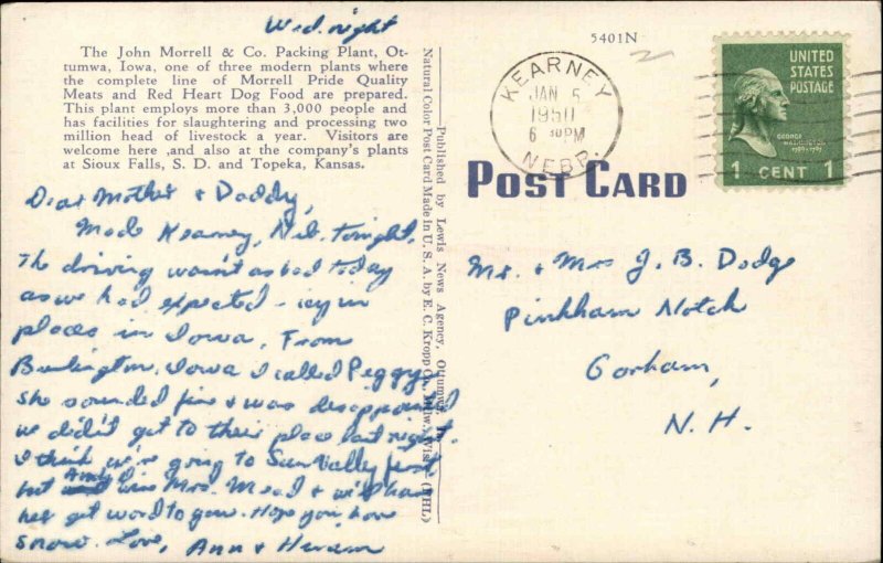 Ottumwa Iowa IA John Morrell & Co Packing Plant Factory c1940s Linen Postcard