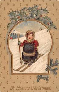 Girl Skiing Christmas 1910 