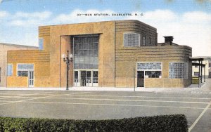 Bus Station Depot Charlotte North Carolina linen postcard