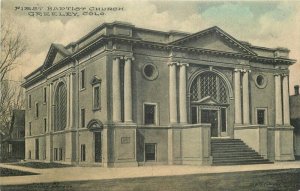 First Baptist Church Greeley Colorado hand colored 1908 Postcard 8128