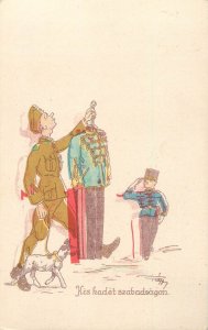 Little cadet on leave comic caricature military uniform artist postcard Hungary