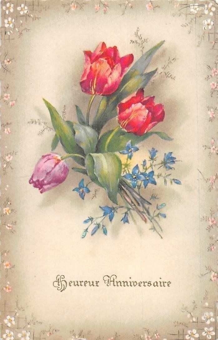 Heureux Anniversaire Happy Anniversary Tulips Flowers Fleurs Hippostcard