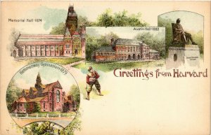 PC CPA US, MA, CAMBRIDGE, HARVARD, AUSTIN HALL, VINTAGE LITHO POSTCARD (b6431)