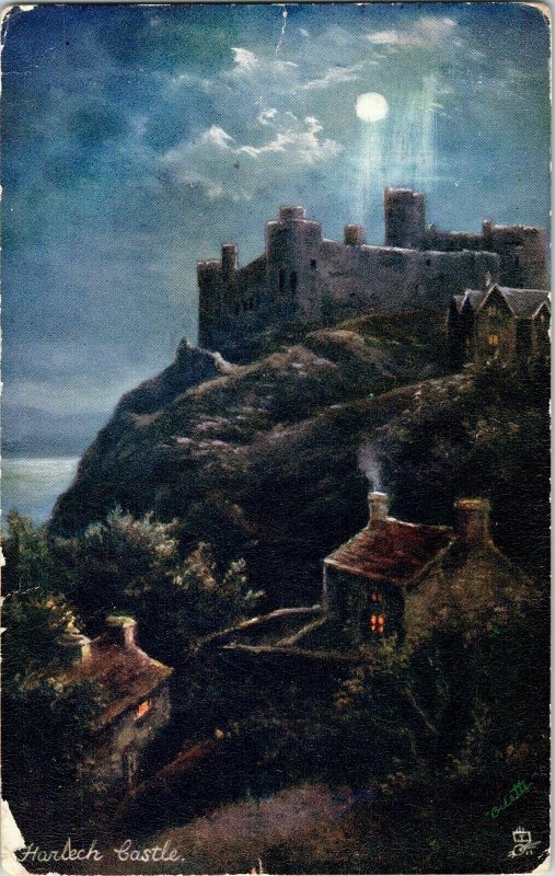 Harlech Castle Raphael Tucks Sons 1c Stamp Miscut Vintage Postcard Oilette Vtg 
