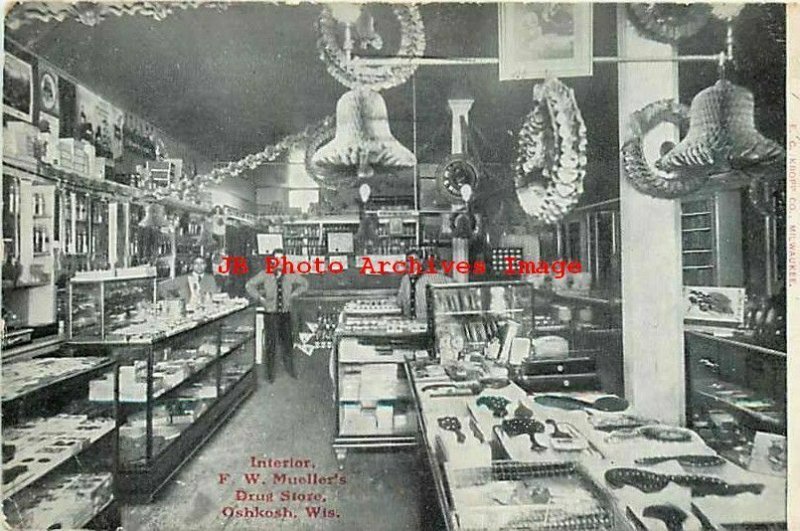 WI, Oshkosh, Wisconsin, FW Mueller's Drug Store Interior View