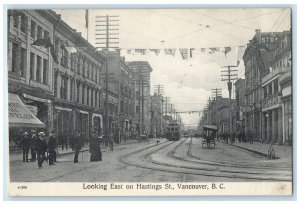 Looking East On Hastings St. Trolley Vancouver British Columbia Canada Postcard
