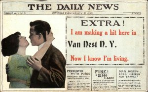 Van Nest Bronx New York City NY Newspaper Romance Greeting c1910 Postcard