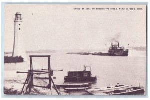 Clinton Iowa IA Postcard Cargo Of Coal On Mississippi River Scene c1920s Antique