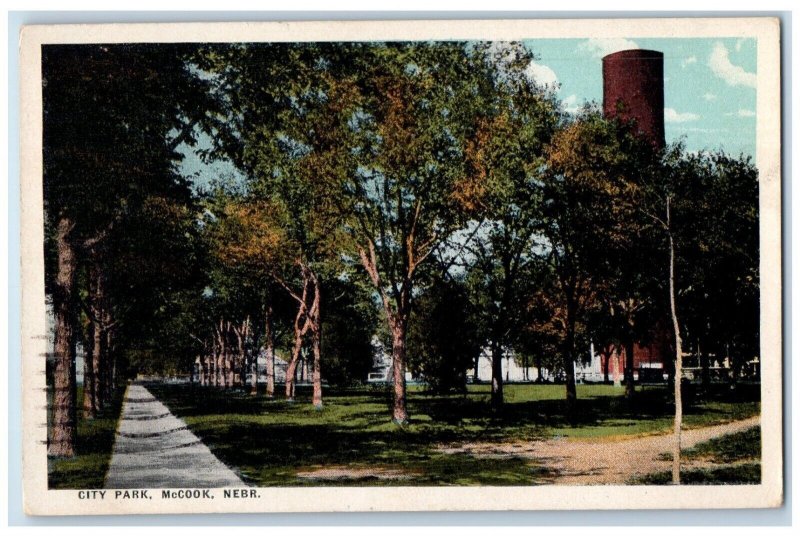 1926 City Park Sidewalk Trees Field McCook Nebraska NE Vintage Antique Postcard