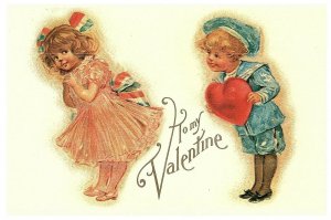 To My Valentine Little Sailor Boy Girl & Lilian Vernon Vintage Postcard