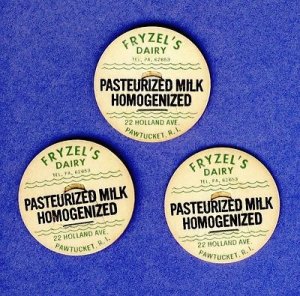 Three Fryzel's Dairy Farm Milk Bottle Caps, Pawtucket, Rhode Island/RI