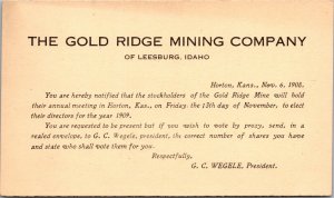 PC 1908 Stockholder Meeting The Gold Ridge Mining Company of Leesburg, Idaho