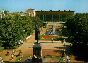 Russia Moscow Alexander Pushkin Monument With Russia Cinema In Background