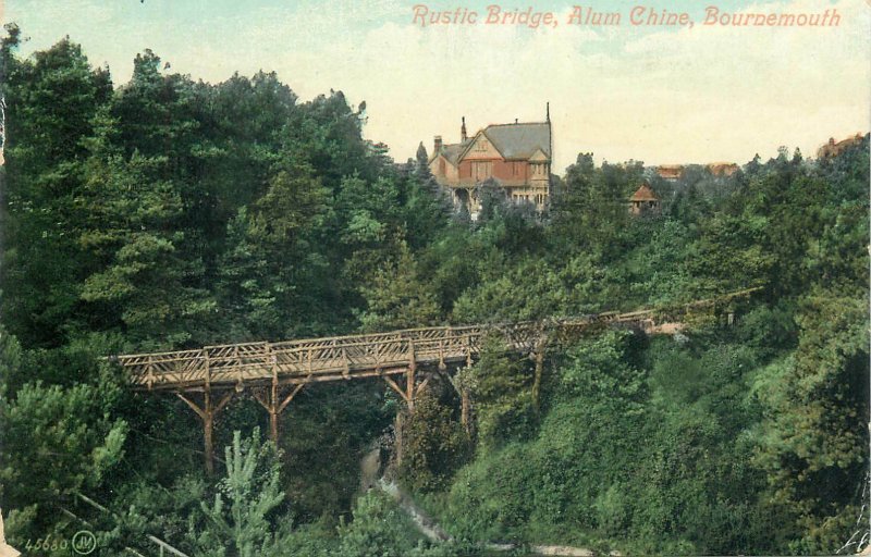 Postcard UK England rustic bridge Alum Chine Bournemouth