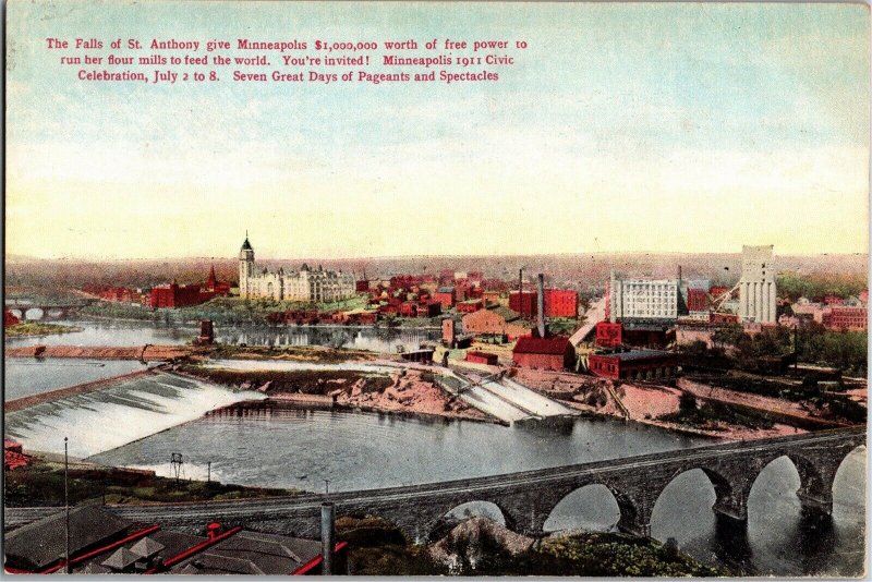 View Overlooking the Falls of St. Anthony Minneapolis MN Vintage Postcard U14