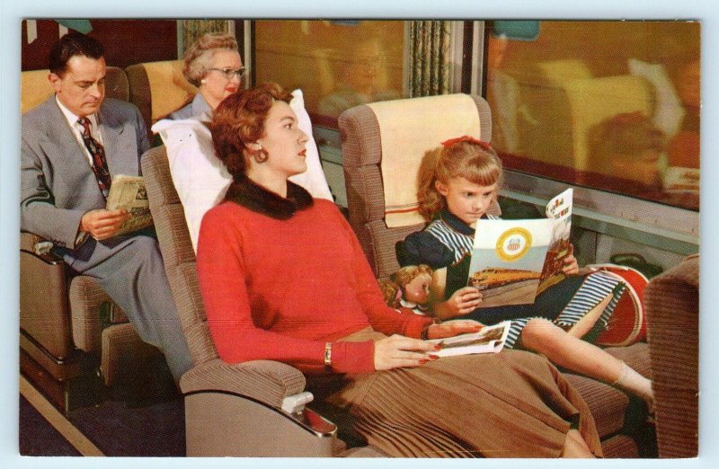 Union Pacific RAILROAD STREAMLINER Coach Passengers c1950s   Postcard