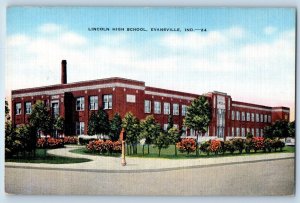 1940 Evansville Indiana IN Postcard Lincoln High School Building Roadside View